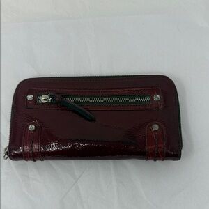 Brighton Oxblood Red Patent Leather Zip-Around Wallet Card + ID Organizer